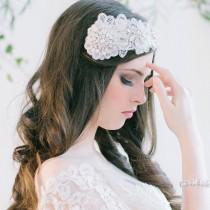 wedding photo - Bridal Hair Accessory, lace headpiece, tiara - Aurelia