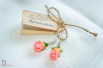wedding photo -  Rose earrings, iris bracelet, flower bracelet, polymer clay, purple bracelet, purple iris, gift, pink roses, wine lily, handmade jewelry - $12.00 USD
