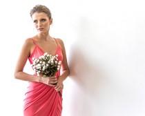 wedding photo - Wrap maxi coral bridesmaids sexy gown, Maxi strap coral dress