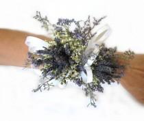 wedding photo - Organically French Blue Dried Lavender Wrist Wedding Corsage