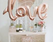 wedding photo - LOVE Script- Rose Gold Mylar Balloons {Party- Celebration Decor}