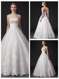 wedding photo -  Strapless Beaded Bodice Lace Appliques Ball Gown Wedding Dress