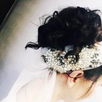wedding photo - Handmade tulle crystal hairband, Crystal, white, grey,  bridal hairband, wedding hair accessories, Headband, Stunning head piece