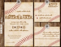 wedding photo - The Vintage Baseball Collection Set - Printable Wedding Invitation - DIY - Custom - Rustic - Sport - Red - Ivory - White - Brown