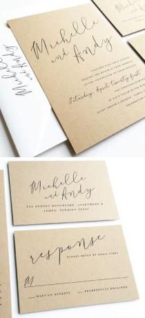 wedding photo - NEW Michelle Calligraphy Script Recycled Kraft Wedding Invitation Sample