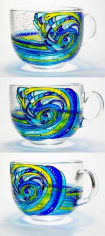 wedding photo - Ocean Waves Gift Mug, Large Coffee Mug, Beach Gift, Sea Tea Cup Glass Tea Mug, Gift for surfer