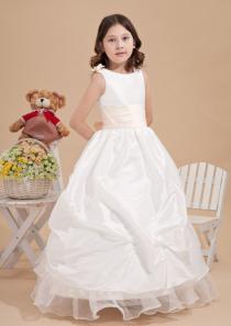 wedding photo -  Tulle Flowers White Bowknot Ruched Floor Length Straps Zipper Sleeveless