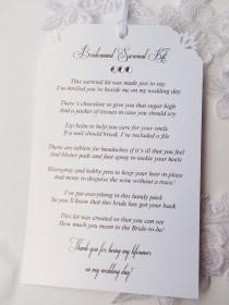 wedding photo - Bridesmaid Survival Kit Tags on Shimmery Cardstock- Long Poem- One tag