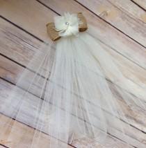 wedding photo - Bride to be- Bachelorette party & Bridal shower Veil with ivory tulle and a burlap bow - engagement parties, rehearsal dinner accessories