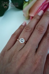 wedding photo - 1.5 Ct Engagement Ring, 6 Prong Solitaire Ring, Man Made Diamond Simulant, Wedding Ring, Promise Ring, Sterling Silver, Rose Gold Plated