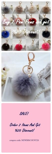 wedding photo - Grey Fashion Fluffy Imitation Rabbit Fur Pom Pom, Fur Pom Ball Bag Charms, Pom Pom Ball Keychain