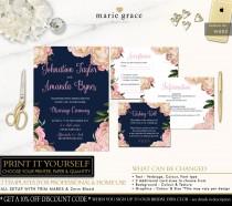 wedding photo - Printable Wedding Invitations, Navy, Printable Invitations, Floral