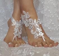 wedding photo - White, champagne  or ivory bridal anklet,Beach wedding barefoot sandals, ,bangle, wedding anklet, free ship, anklet, bridal, wedding