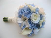wedding photo - Wedding Bouquet Blue And White  / BlueHydrangeas, Calla lilies, Roses and Orchids