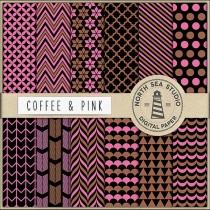 wedding photo - Coffee And Pink Digital Paper Pack 