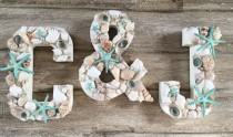 wedding photo - Shell Letters, Shell Initials, Seashell Letters, Beach Wedding Decor, Set Of 3