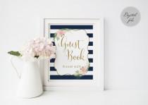 wedding photo - Printable wedding guest book sign, Wedding guest book sign, Navy striped guest book sign printable,  Instant download,The Shirley collection