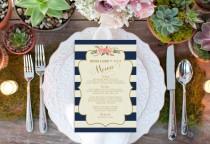 wedding photo - Custom Wedding Menu // Reception // Stripe Vintage Wedding Decor // Nautical Wedding // Reception Menu // Dinner Menu // Wedding Menu Card