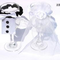 wedding photo - Bride & Groom Tux Bridal Veil Wedding Party Toasting Wine Glasses Decor
