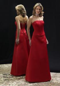 wedding photo -  Floor Length Red Satin Ruched Strapless Lace Up