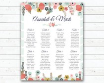 wedding photo -  printable wedding seating plan, mint green peach flowers wedding seating sign, vertical wedding seating plan, let guests know where to sit