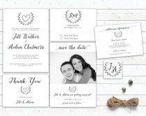wedding photo -  classic wedding invitation, wedding invite printable, elegant wedding set, black and white, calligraphy modern stylish monogram photograph