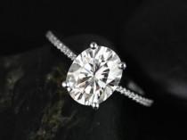 wedding photo - Blake 10x8mm 14kt White Gold Oval FB Moissanite And Diamonds Cathedral Engagement Ring (Other Metals And Stone Options Available)