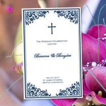 wedding photo - Catholic Wedding Program "Faith" Navy Blue 8.5 x 11 Fold Word.doc Template Instant Download Any Color Make Your Own Programs DIY You Print