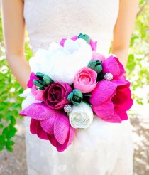 wedding photo - Handmade Crepe Paper Flower, Paper Flower Bouquet, Wedding Bouquet, Bridesmaid Bouquet, Decoration, Summer, Spring, Bridal Bouquet