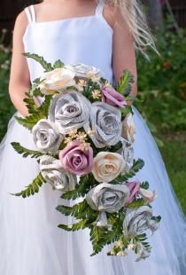 wedding photo - Great Gatsby Book Page and Paper Bridal Cascade Bouquet with Silk Greenery