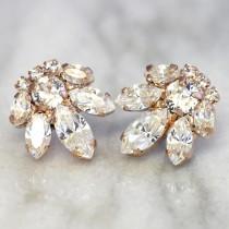 wedding photo - Bridal Earrings,Swarovski Crystal Earrings,Cluster Earrings,Bridesmaids Swarovski Earrings,Bridal Rose Gold Earrings,Bridal Swarovski Studs