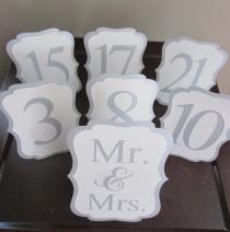 wedding photo - Elegant Wedding Table Number, Silver Shimmer and White Table Numbers, Custom Color Table Number