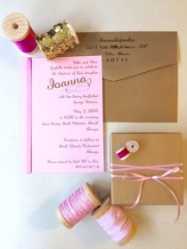 wedding photo - Pink And Gold Custom Invitations