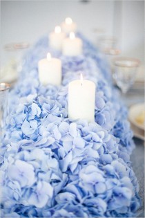 wedding photo - Blue Hydrangea Table with Candles