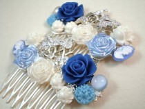 wedding photo -  Vintage White Blue Bridal Hair Combs - Something Old