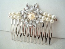 wedding photo -  Rhinestone Brooch Pearl Bridal Hair Comb - Vintage Sparkle - Something Old