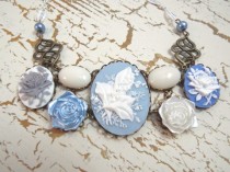 wedding photo -  Lilly of the Valley Bridal Necklace - Blue & White Cameo Bib - Vintage Bride by SPDJewelry