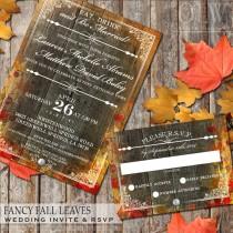 wedding photo - Autumn Fall Leaves Wedding Invitation and RSVP Stationery - Wedding Stationery - Fall Wedding - Autumn Leaves Digital Files