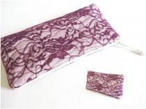 wedding photo - Magenta Purple Bridesmaid Clutch, Will Be My Bridesmaid Gift Bag, Lace Clutch for Bridesmaid, Bachelorette Party Purse, Statement Clutch