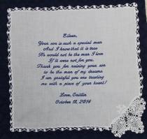 wedding photo - Mother of the groom Handkerchief with crochet border and wedding date