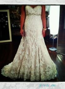 wedding photo -  H1545 lace modified a line wedding dress with sweetheart neck