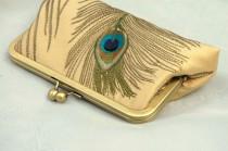 wedding photo - Peacock Wedding Purse, Gold Peacock Bridal Clutch, Ivory Peacock Clutch, Greige Purse, Mint Bridesmaid Clutch {Embroidered Peacock Kisslock}
