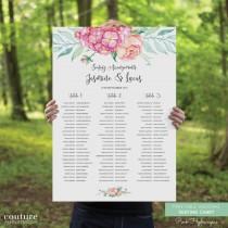 wedding photo - Printable Wedding Seating Chart, DIY Printable Guest Arrangement Chart, Wedding Signage - Pink Hydrangea & Rose