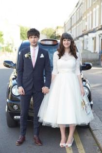 wedding photo - A 50's Inspired Tea-Length Dress For A Pastel Colour London Pub Wedding