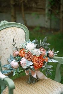 wedding photo - Wedding Bouquet Sample Sale - Heirloom Flowers Collection -Gemstones - Handmade Pure Silk Flowers, Velvet Leaves