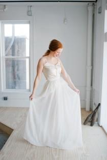 wedding photo - Cecily Wedding Dress; Handmade Wedding Dress, beautiful chiffon skirt with cascading peplum and shiny silky camisole