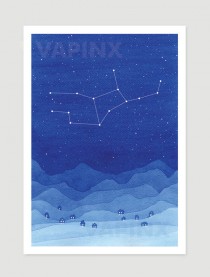 wedding photo - Watercolor painting Virgo constellation blue mountains giclee print village wall decor starry night sky home art by VApinx