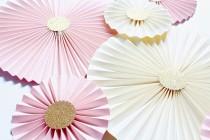wedding photo - Paper rosettes - paper pinwheels - WEdding Backdrop - Blush Wedding Decorations - Blush and Gold Bridal Shower - Cake Smash Backdrop