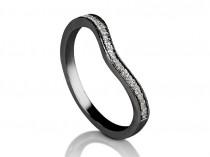 wedding photo - V Oxidized Silver Engagement Ring , Zircons Engagement Ring , Thin Zircons Ring , Black Silver Zircons Wedding ring , Oxidized Silver Ring