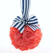 wedding photo - Nautical Bright Coral Rose Pomander